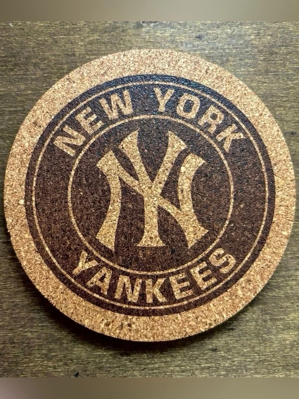 New York Yankees Logo Laser Engraved Cork Coasters Lot of 4